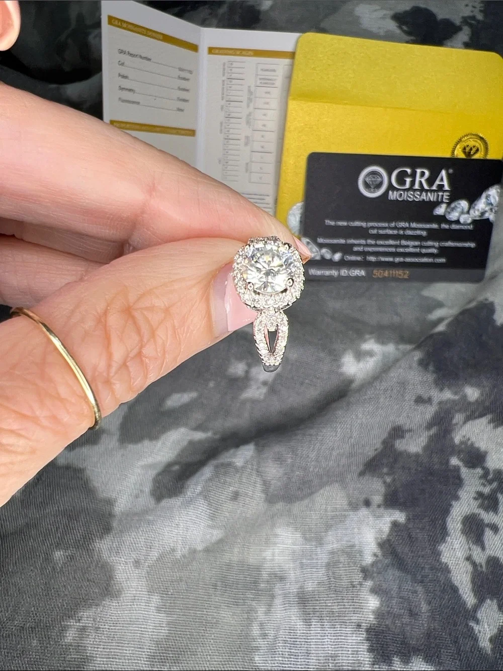 GRA Moissanite Halo Engagement Ring in White (Silver Tone)
